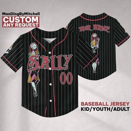 Personalized Sally Baseball jersey, Custom Nightmare Before Christmas, Disneyland Shirt, Halloween Matching Oufit