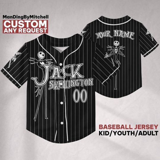 Discover Personalized Jack Skellington Black Baseball jersey, Custom Nightmare Before Christmas, Disneyland Shirt, Halloween Matching Oufit