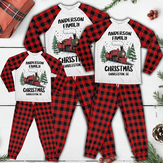 Discover Custom Family Christmas Pajamas Set, Polar Train Matching Pajamas Personalized Name Christmas Sleepwear for Family, Xmas Gift 2025 2026