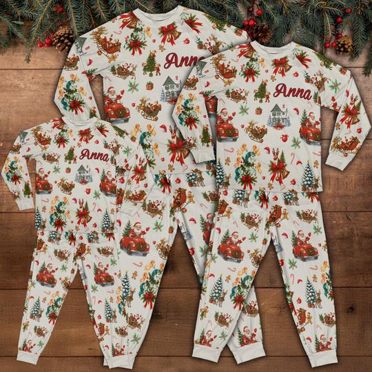 Discover Personalized Family Christmas Pajamas Set: Vintage Santa Sleepwear