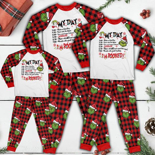 Discover Funny Christmas funny character Pajamas Set, My Day I'm Booked Grin Sleepwear, Green Monster Family Matching Pjs, Christmas Movie Fan Gifts
