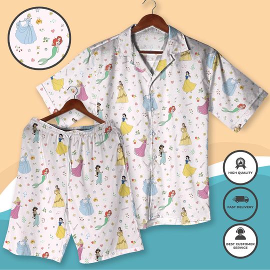Discover Princess Hawaiian Shirt and Shorts Cute Cartoon Summer Outfit Vacation Clothes Matching Family Resort Party Outfit Princess Shirt for Women