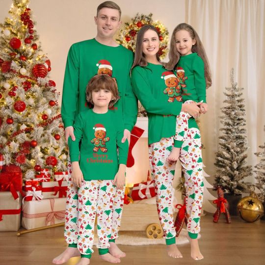 Matching Family Christmas Pajamas 2025, Gingerbread Man Holiday PJs Set, Cute Xmas Sleepwear for Mom, Dad, Kids Baby, Christmas Party Outfit
