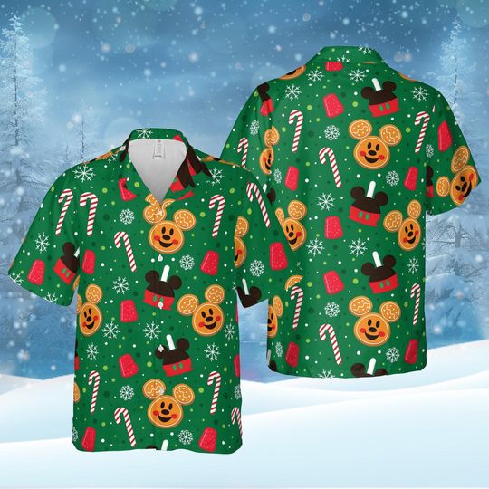 Discover Mickey Donut Christmas Hawaiian Shirt, Holiday Christmas Hawaiian Shirt, Winter Christmas Disney Hawaiian