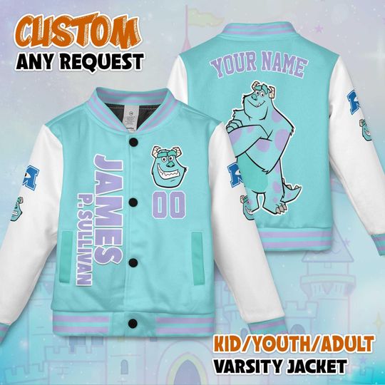 Discover Custom James P. Sullivan Varsity Jacket, Personalized Disney Pixar Baseball Jacket, James P. Sullivan Kids Youth Adult Varsity Jacket