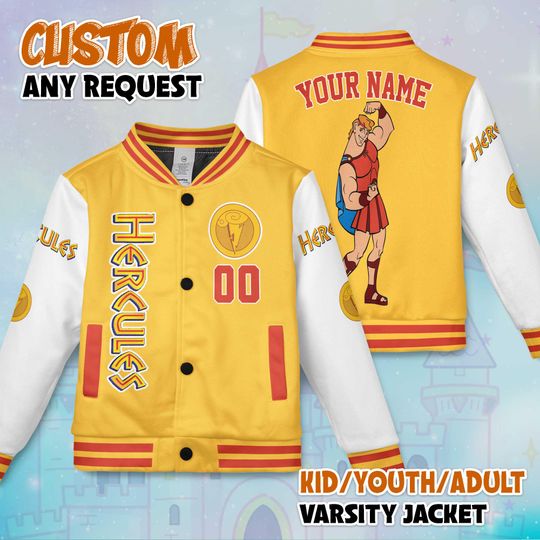 Discover Custom Hercules Varsity Jacket, Personalized Disney Hercules Baseball Jacket, Hercules Kids Youth Adult Varsity Jacket