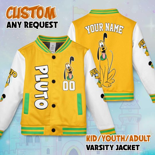 Discover Custom Pluto Dog Varsity Jacket, Personalized Disney Mickey Mouse Baseball Jacket, Pluto Dog Kids Youth Adult Varsity Jacket