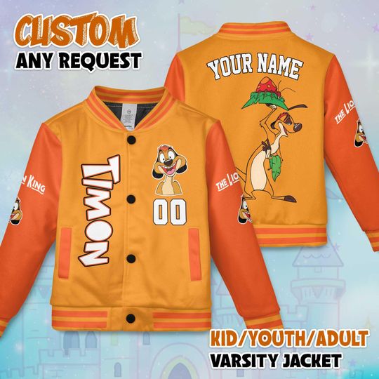 Discover Custom Timon Varsity Jacket, Personalized The Lion King Baseball Jacket, Timon Kids Youth Adult Varsity Jacket
