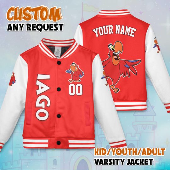 Discover Custom Iago Varsity Jacket, Personalized Disney Aladdin Baseball Jacket, Iago Kids Youth Adult Varsity Jacket