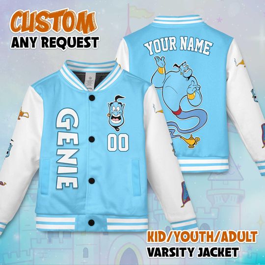 Discover Custom Genie Varsity Jacket, Personalized Disney Aladdin Baseball Jacket, Genie Kids Youth Adult Varsity Jacket