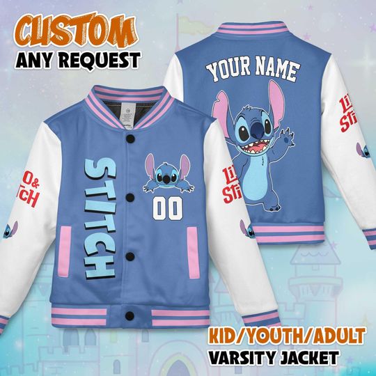 Discover Custom Stitch Varsity Jacket, Personalized Disney Lilo and Stitch Baseball Jacket, Stitch Kids Youth Adult Varsity Jacket