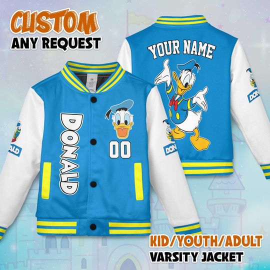 Discover Custom Donald Duck Varsity Jacket, Personalized Disney Donald Duck Baseball Jacket, Donald Duck Kids Youth Adult Varsity Jacket
