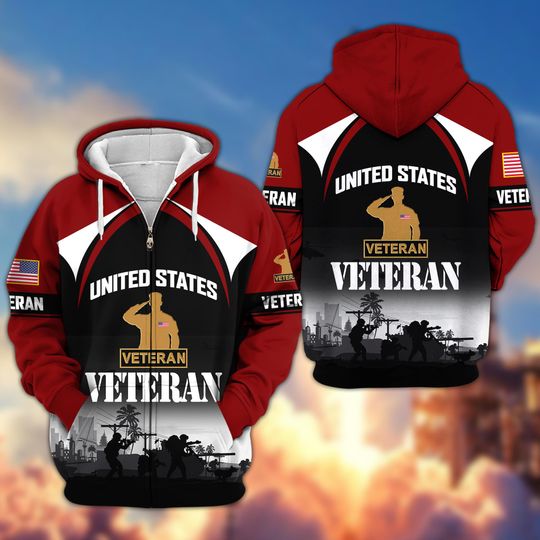Discover United States Veteran 3D Zip Hoodie for Men - Military Sweatshirt, Veterans Day Gift, Father's Day Gift