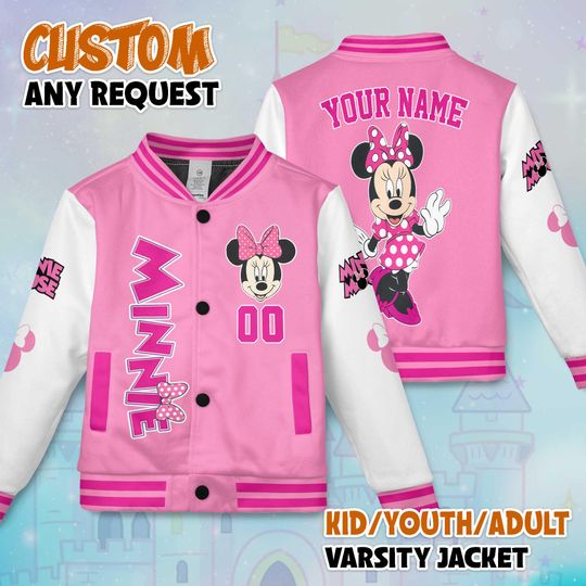 Discover Custom Minnie Mouse Varsity Jacket, Personalized Disney Minnie Mouse Baseball Jacket, Minnie Mouse Kids Youth Adult Varsity Jacket