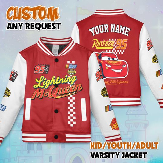 Discover Custom Lightning McQueen Varsity Jacket, Personalized Disney Cars Baseball Jacket, Lightning McQueen Kids Youth Adult Varsity Jacket