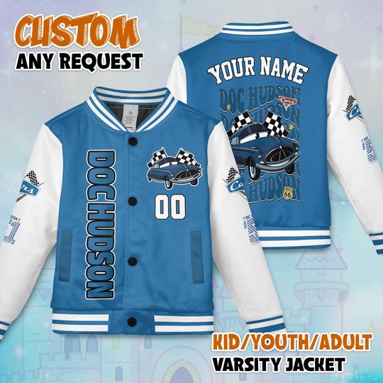 Discover Personalized Doc Hudson Varsity Jacket, Custom Disney Cars Baseball Jacket, Disney Cars Kids Youth Adult Varsity Jacket