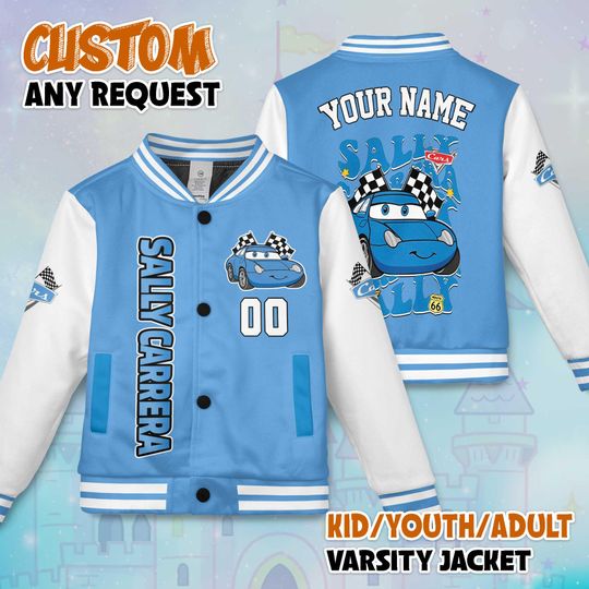 Discover Custom Sally Carrera Varsity Jacket, Personalized Disney Cars Baseball Jacket, Disney Cars Kids Youth Adult Varsity Jacket