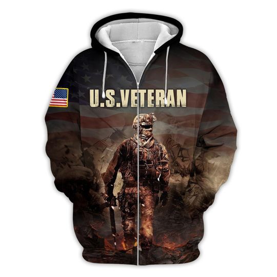 Discover 3D Zip Hoodie - Proud USA Veteran Tactical Military Bald Eagle Sweatshirt Patriots Veteran Gift for Men