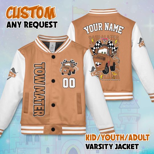 Discover Custom Tow Mater Varsity Jacket, Personalized Disney Cars Baseball Jacket, Disney Cars Kids Youth Adult Varsity Jacket