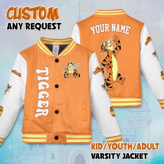 Discover Custom Tigger Varsity Jacket, Personalized Winnie the Pooh Baseball Jacket, Tigger  Kids Youth Adult Varsity Jacket