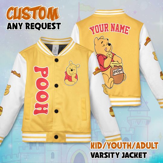 Discover Custom Winnie the Pooh Varsity Jacket, Personalized Winnie the Pooh Baseball Jacket, Disney Kids Youth Adult Varsity Jacket