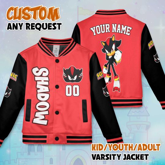 Custom Shadow Varsity Jacket, Personalized Sonic the Hedgehog Baseball Jacket, Shadow  Kids Youth Adult Varsity Jacket