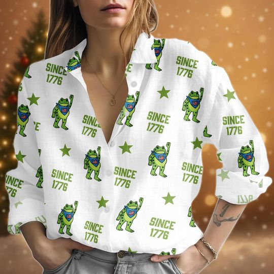 Discover Portland Frog Protest Blouse Shirt, No Kings In America Women Shirt, Funny Frog Meme Linen-Look Shirt, Resist Shirt, Feminist Gift
