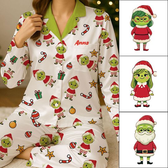 Discover Custom funny character Pajama Set, funny character Pajama Set Short or Long Sleeve, Christmas Season Women Sleepwear, Christmas Gift for Her, Wife