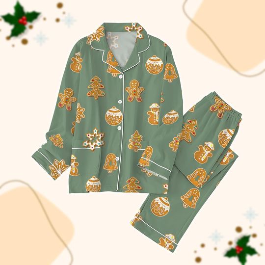 Discover Gingerbread Christmas Pajamas Set, Cookie Xmas Party Pajamas, Funny Christmas Matching Pajamas, Gift For Baker, Winter Holiday Gift