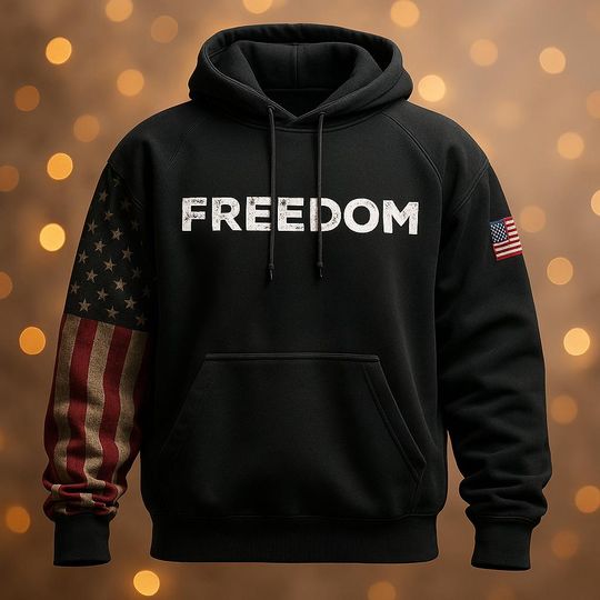Discover Patriotic Freedom Hoodie, American Flag Sleeve Sweatshirt, USA Pride Pullover, 4th of July Unisex Hoodie