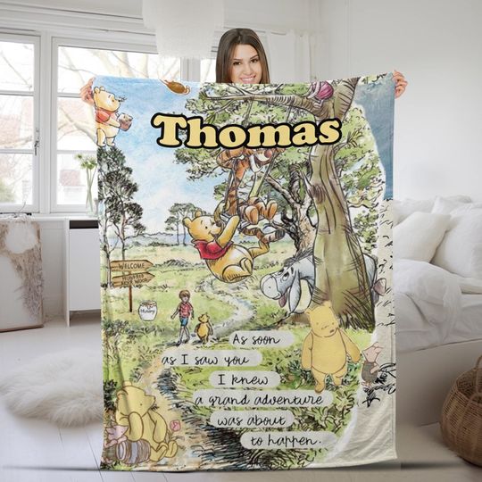 Discover Personalized Pooh and Friends Blanket, Winnie The Pooh Blanket, Custom Pooh Bear Blanket, Disney Birthday Gift CZDU36