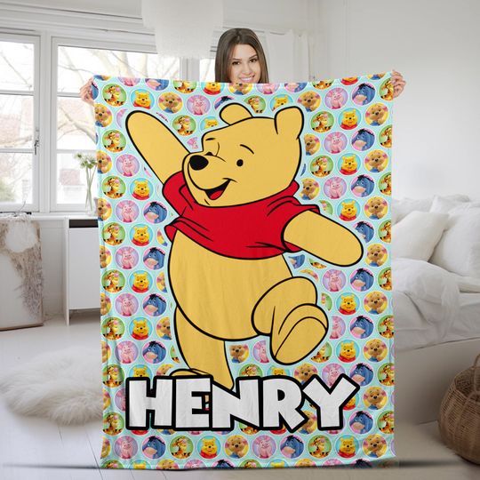 Discover Custom Name Winnie the Pooh Blanket, Pooh and Friends Fleece Mink Sherpa Blanket, Custom Name Blanket, Birthday Gifts CZDV31
