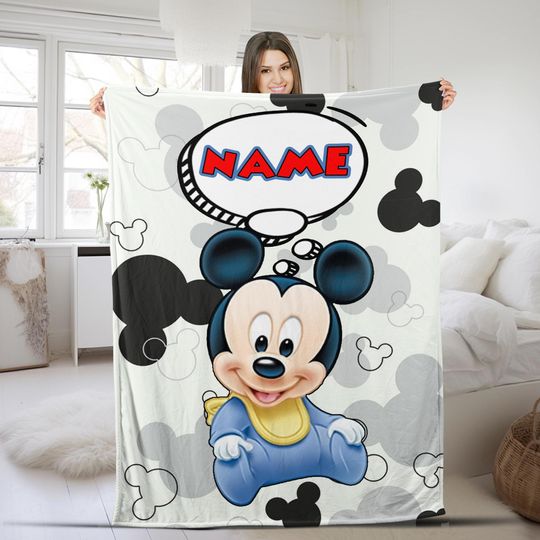 Discover Personalized Name Disney Mickey Blanket, Baby Mickey Fleece Sherpa Blanket, Magic Kingdom Blanket, Custom Name Blanket CZDW22