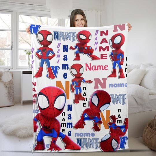 Discover Personalized Name Blanket, Spider Man Friends Blanket, Super Hero Blanket, Custom Hero Name Blanket, Superhero Baby Blanket CZDY18