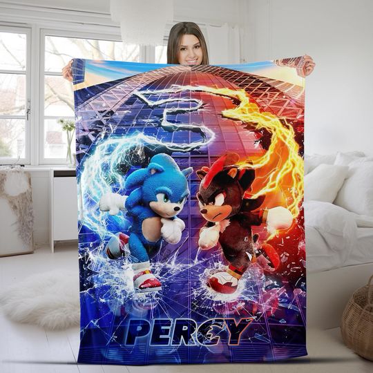 Discover Custom Sonic The Hedgehog Blanket, Personalized Cartoon Hedgehog Minky Sherpa Blanket, Custom Sonic Blanket, Birthday Blanket NGNC07