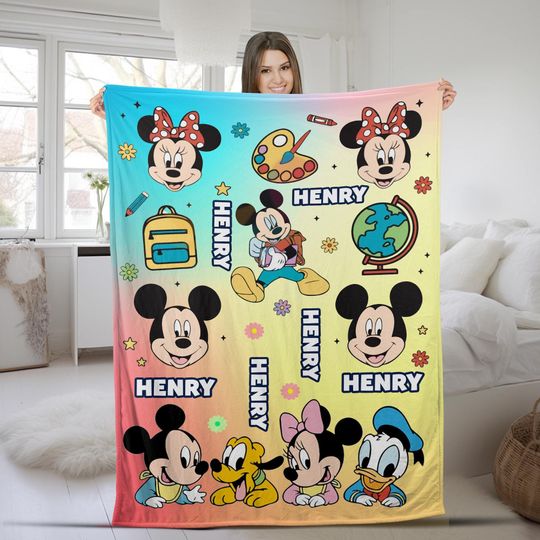 Discover Personalized Mickey and Friends Blanket, Custom Name Disney Blankets, Disney Family Blanket, Birthday Gift, Cartoon Blanke CZDZ11