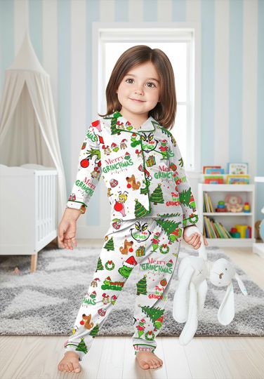 funny character Christmas Pajamas Set For Women And Kids, Merry Grin Sleepwear, Funny Holiday PJs, Family Matching Xmas Outfit, Christmas Gift