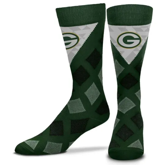 Green Bay Packers Dashed Diamond Crew Socks