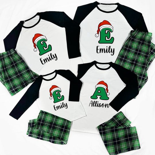 Discover Personalized Monogram Christmas Pajamas For Family And Dog, Matching Family Holiday Pajamas, Cute Matchy Pajamas, Plus Size PJs