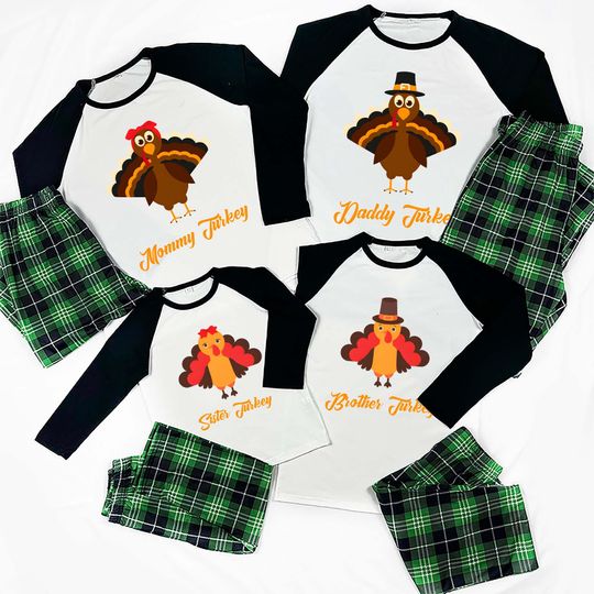 Matching Thanksgiving Pajamas, Personalized Pajamas For Thanksgiving, Family Turkey Thanksgiving Pajamas, Thanksgiving PJs