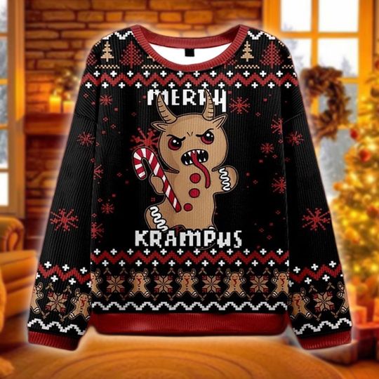 Merry Krampus Ugly Christmas Sweater, Funny Gingerbread Krampus Sweatshirt, Dark Xmas Crewneck, Holiday Shirt