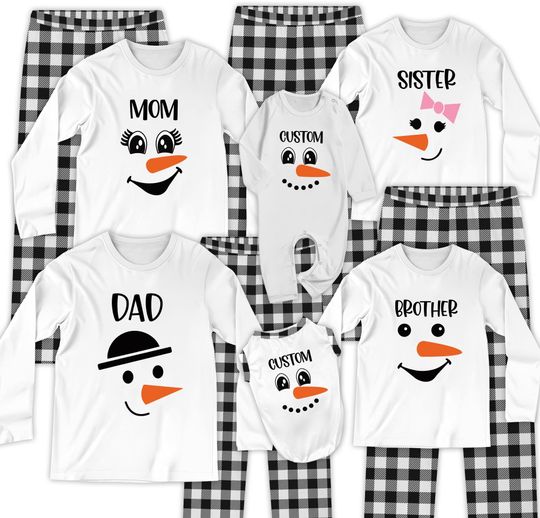Discover Personalized Snowman Family Christmas Pajamas: Buffalo Plaid PJs