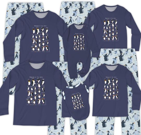 Discover Penguin Family Christmas Pajamas: Matching Blue Penguin PJ Pants, Kids & Adult Penguin Jammies, Penguin Onesie, Holiday Pajama Set,Plus Size