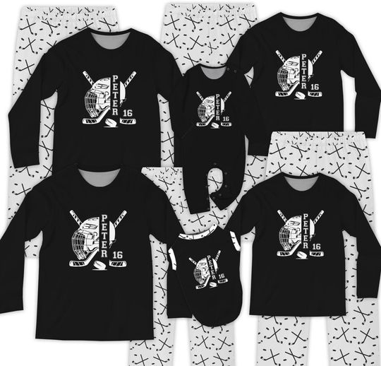 Discover Personalized Hockey Pajamas, Family Matching Christmas PJs, Custom Hockey Gift with Name & Number, Hockey Goalie Pajama Set, Ice Hockey PJs