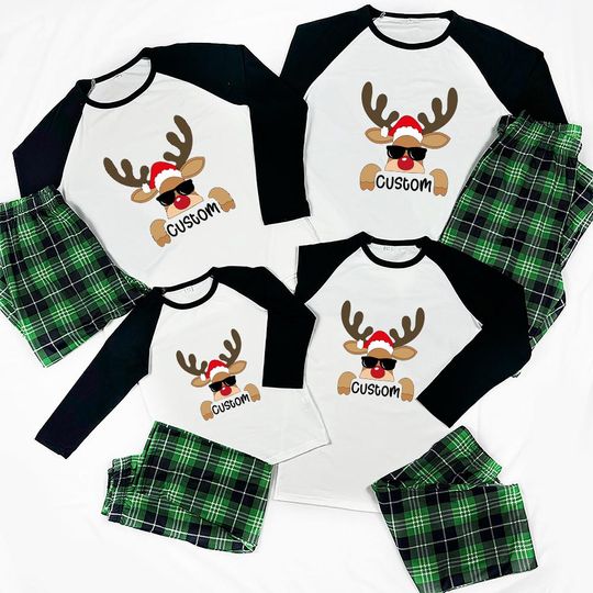 Discover Reindeer Matching Christmas Pajamas : Personalized Family Holiday PJs Plus Size Up To 6XL