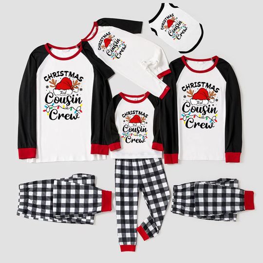 Discover Cousin Crew Christmas Pajamas: Custom Name, Matching Cousin Set For Adult And Kid, All Sizes, Pjs Set For Family, Black White Buffalo Plaid