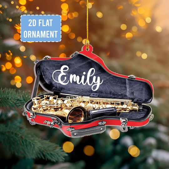 ersonalized Saxophone Ornament with Name, Custom Acrylic Musician Christmas Gift for Band Player, Jazz Lover or Music Teacher