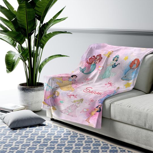 Discover Personalized Coquette Bows Princesses Blanket, Magic Castle Baby Girl Princess Blanket, Belle Aurora Elsa Birthday Girl Blanket C1HS14