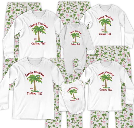 Discover Custom Tropical Matching Pajamas 2025   Unique Palm Tree Flamingo Beach Holiday set, Beach Vacation Gifts For Her 2025