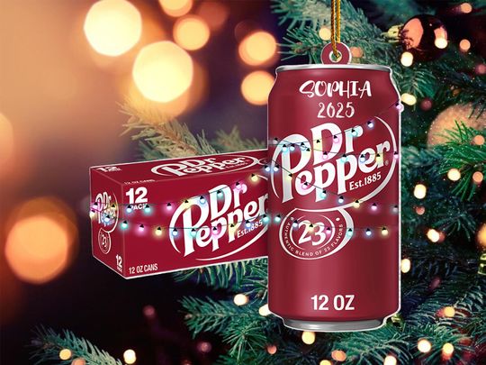 Personalized Dr Pepper Inspired Acrylic Ornament, Dr Pepper 2D Flat Ornament, Christmas Ornament, Soft Drink Ornament, Soda Ornament